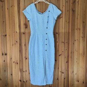 Denim Pinstripe Dress Long Blue White USA Like New Vintage 90’s Midi
